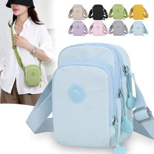 Minimalist Cross Body Mobile Phone Bag Custom Pattern Split Leather Oxford Material Multi Function Fashion Zipper