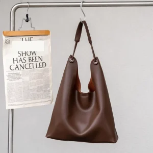 Minimalist Large Capacity Hobo Bag Smooth Leather Shoulder Bag Geometric Tote for Women Slouchy Handbag Purse