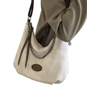 Minimalist Large Capacity Pleated Chains PU Crossbody Shoulder Tote Bag Women’s New Style Fashionable All Match Commuter
