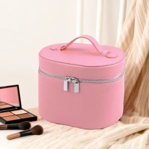 Minimalist PU Leather Cosmetic Beauty Bag with Handle Large Capacity Travel Women’s Cosmetic Bag