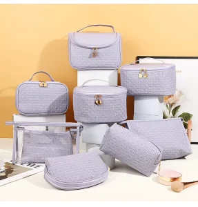 Minimalist Style Plain Color Cosmetic Bags Waterproof PU Leather Makeup Bag Portable Travel Toiletries Storage Bag