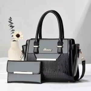 Mother Bag Crocodile Grain Bright PU Large Capacity Two-Piece Ladies Messenger Bag Korean Handbag Shoulder Bag