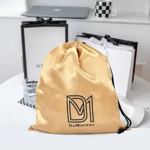 Mouth Custom Print Logo Gold Fabric Bright Underwear Silk Small Accessories Pouch Dust Storage Satin Drawstring Bag