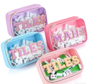 Multi-Color Embroidered Letter Mahjong Storage Bag Women’s Toiletry Organizer Pouch Large Capacity Clutch