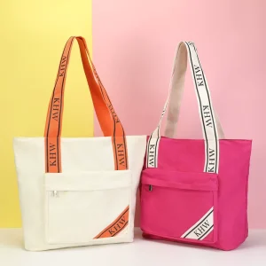 Multi Pocket Canvas Tote Bag Large Capacity Reusable Shopping Bag With Zipper Closure Grocery Travel Shoulder Bag Daily