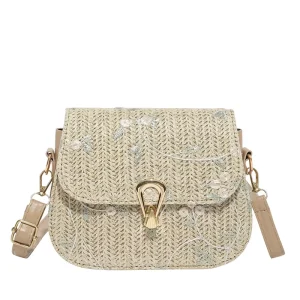 New All Match Women’s Summer Woven Crossbody Saddle Bag Single Strap Cover Waterproof PU Main Material Polyester Lining