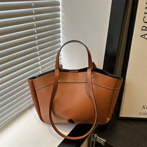 New Arrival Women’s Large Capacity Tote Bag Vintage PU Leather 2 in 1 Shoulder Handbag for Commute