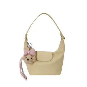New Bear Charm Crossbody Bag Soft Leather Underarm Bag Fashionable Cute Versatile Shoulder Bag for Women