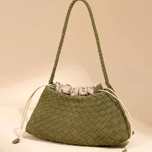 New Collection Faux Suede Leather Woven Bag Vintage Market Tote Convertible Handbag Unique Versatile Shoulder Underarm Pack