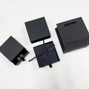 New Custom Black Elegant Lid and Base Paper Jewelry Box Necklace Packaging Snap Button Microfiber Envelope Pouch Bag Set