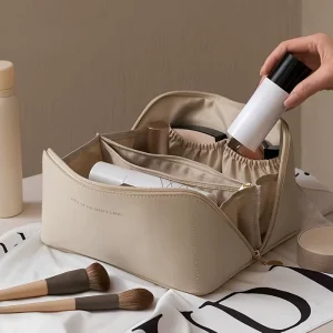 New Custom PU Leather Cosmetic Makeup Bag Pouch Skincare Cosmetic Partition Storage Waterproof Travel Toiletry Bag Make up Bags