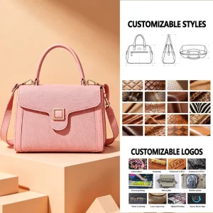 New Customizable LOGO Women’s Crossbody Bag PU Handbag Retro Trend Durable pink Zipper Closure Shoulder Bags Fashion