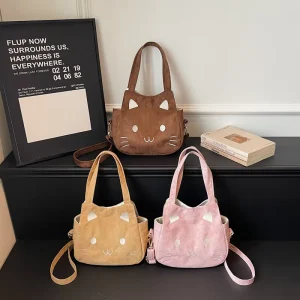 New Cute Cartoon Printed Shoulder Bag Anime cat Crossbody Bag Fashionable and Simple Suede Versatile Handbag for Women