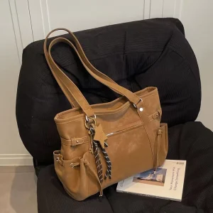New Designer Luxury Vintage Tote Bag for Women Large Capacity Multi-pocket Crossbody Shoulder Bag Quality PU Leather