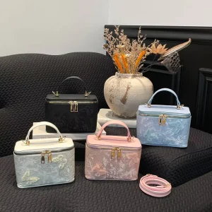 New Elegant Floral Embroidered Box Designer Handbag for Women Top Butterfly Crossbody Bag Ladies Shoulder Purse 4 Colors