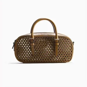 New European American Retro Hollowed Out Handheld Boston Bag Womens Sophisticated Commute Ready Single Strap Polyester