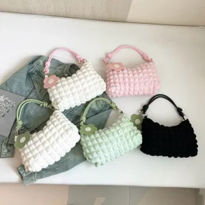 New Fashion Custom Solid Color Tote Bag for Women Versatile Bubble Cloud Underarm Handbag Single Pleated Shoulder Lady