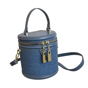 New Fashion Denim PU Zipper Closure Small Single Strap Shoulder Crossbody Bag Metal Chain Decoration Summer Autumn Women’s