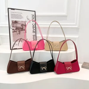 New Fashion Handbags for Women Bow Solid Design Lovely Trend Concise Light Sweet Trend Underarm Shoulder Sac