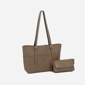 New Fashion Lichee PU Leather Tote Bags for Women Large Capacity Handbag Design Shoulder Bag with Matching Pouch Set