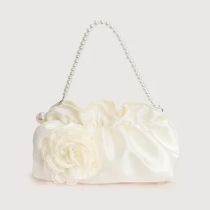 New Fashion National Women’s Candy Pattern Pearl Flowers ZIP Closure Single Strap Portable Underarm Shoulder Bag Polyester