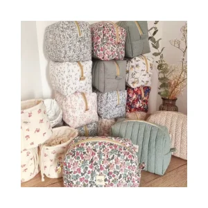 New Fashion Trend Soft Makeup Cosmetics Pouch Quilted Travel Toiletry Bag Cotton Puffy Storage Bag Baby Diaper Bag