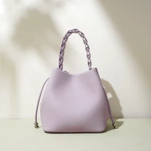 New Fashion Versatile Vegetable Blue Textured Cowhide Bucket Bag Single Shoulder Handbag Polyester Summer Crossbody Bag