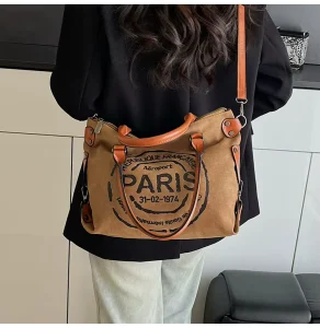 New Fashionable Commuting Bag Shoulder Bag Letter Tote Bag Hand held Sail Cloth Bag Casual Large Capacity Crossbody Bag