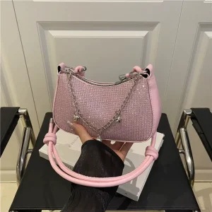 New Fashionable Handbag Shiny Shoulder Bag with Chain High Quality Women’s Crossbody Bag