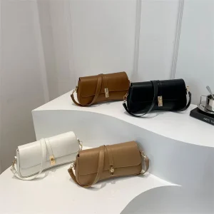 New Genuine Leather Shoulder Messenger Purse Underarm Button Versatile Minimalist Crossbody Convertible Daily Handbag