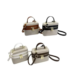New HK Summer PU Zipper Closure Color Matching New Style Popular Western Style Splicing Large Capacity Box-shaped Fashion