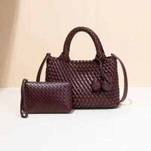 New Handwoven PU Leather Woven Bag Versatile Single Shoulder Crossbody with Polyester Lining Women’s Handbag