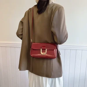 New High End Women’s Retro Wine Red PU Material Horseshoe Buckle Armpit Bag Single Shoulder Crossbody Handbag