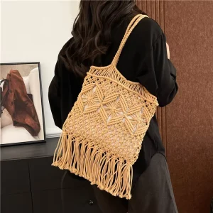New Hollow Woven Bag with Lining Shoulder Bag and Drawstring Handbag