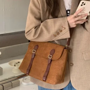 New Korea Brown Women Bag Suede Retro Matte Large Capacity Single Shoulder Lady Crossbody Bag