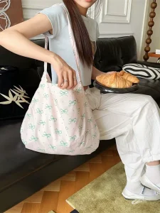 New Large Capacity Butterfly Knot Printed Single Shoulder Crossbody Bag for Women Canvas Bag Floral Student Underarm Bag