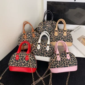 New Leather Mini Spring Pu Leather Multi Colored Small Shell Children’s Shoulder Bag Leopard Print Handbag