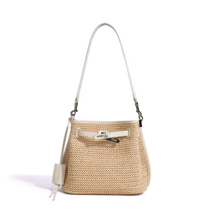 New Luxury Genuine Leather Woven Bag Beach Travel Women’s Shoulder Bag Large Capacity Cowhide Leather Straw Crossbody Bag