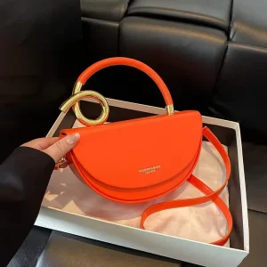 New Luxury Hand Bag for Women Pu Leather Semi Circular Handbag Elegant Handle Women’s Shoulder Bag Designer