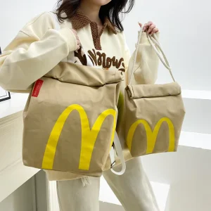 New McDonald’s Paper Bag Large Capacity Women’s Shoulder Cross Body Drawstring Bucket Bags Girls Ladies Purses and Handbags