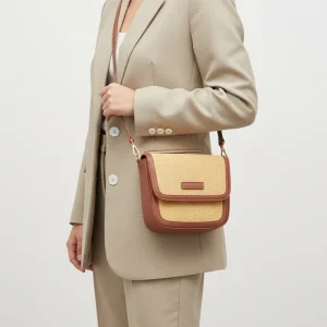 New Mini Saddle Bag Women Genuine Leather Straw Woven Crossbody Shoulder Bag