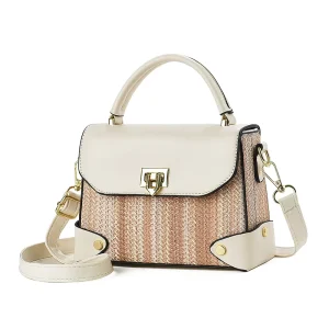 New Model Autumn Women’s Fashion Single Shoulder Crossbody Bag PU Leather Woven Striped Small Square Color Block Design