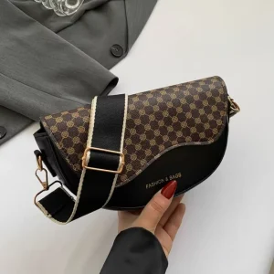 New Modern Lady Leopard Print Half Moon Crossbody Saddle Bag Vintage Brown Faux Leather Metal Accents Adjustable Strap