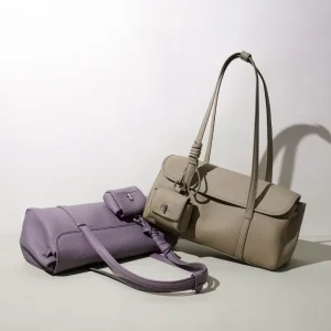 New Multi Color East West Bag Genuine Leather Shoulder Bag with Detachable Mini Pouch Turn Lock Flap Barrel Style Handbag