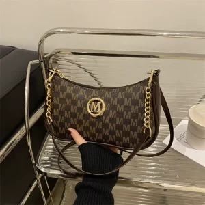 New PU Women’s Underarm Bag Letter Printed Crossbody Small Square Chain Single Shoulder Polyester Zipper