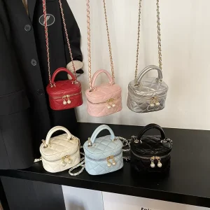 New Quilted Chain Strap Small Bags for Women Synthetic Leather Mini Handbags Crossbody Purse