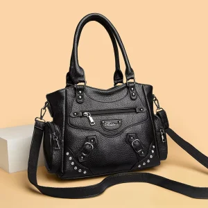 New Rivet Zipper PU Women’s Casual Medium Bag Fashionable Versatile Three-strap Single Shoulder Crossbody High-end Bag