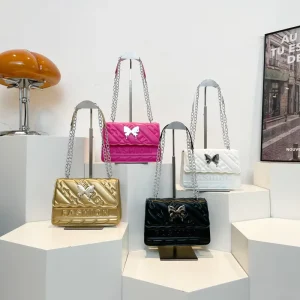 New Simple Casual Solid Color Fashion Rhombic Chain Small Square Bag Shoulder Crossbody Portable Women’s Bag