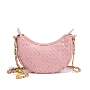 New Spring and Summer Macaron Casual Chain Crossbody Moon Bag Lady Fashion Hand Woven Shoulder Bag with Zipper Closure