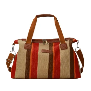 New Striped Travel Bag Women’s Large Capacity Single Shoulder Crossbody Canvas Hand Luggage Bag